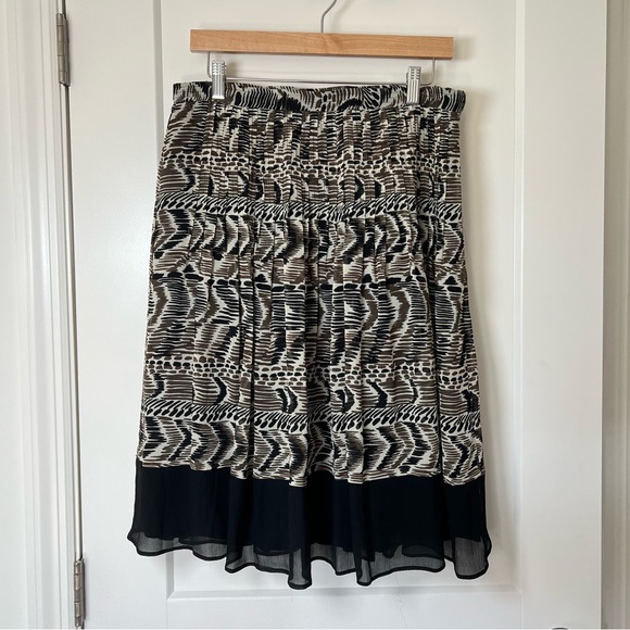 Talbots Collection Pure 100% Silk Brown & Black Boho Ruffle Flair Midi Skirt 🖤🤎 - Picture 1 of 11